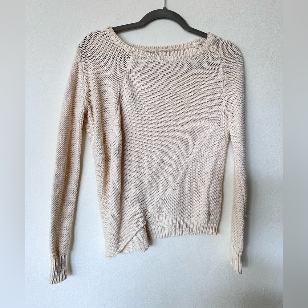 Brochu Walker Tan Sweater - Oat Linen Blend Asymmetrical Crochet Sweater
